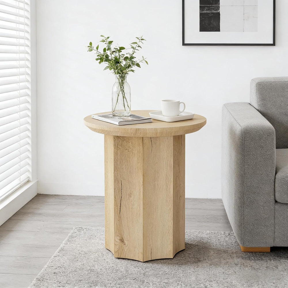 Round End Table, Modern Farmhouse Side Table with Vertical Slatted Base &...
