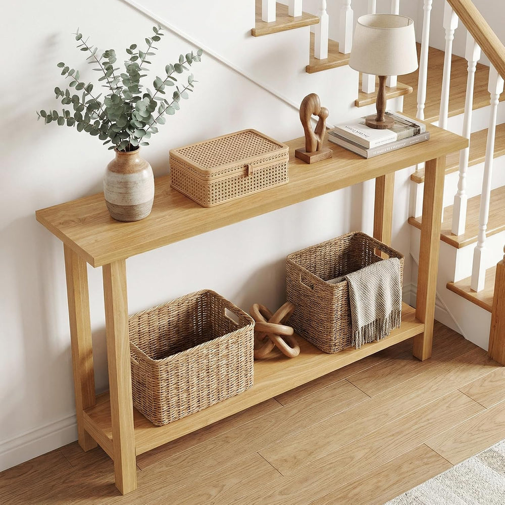 GIANTEX 47" Solid Wood Console Table, 2-Tier Narrow Entryway Table | Rus...