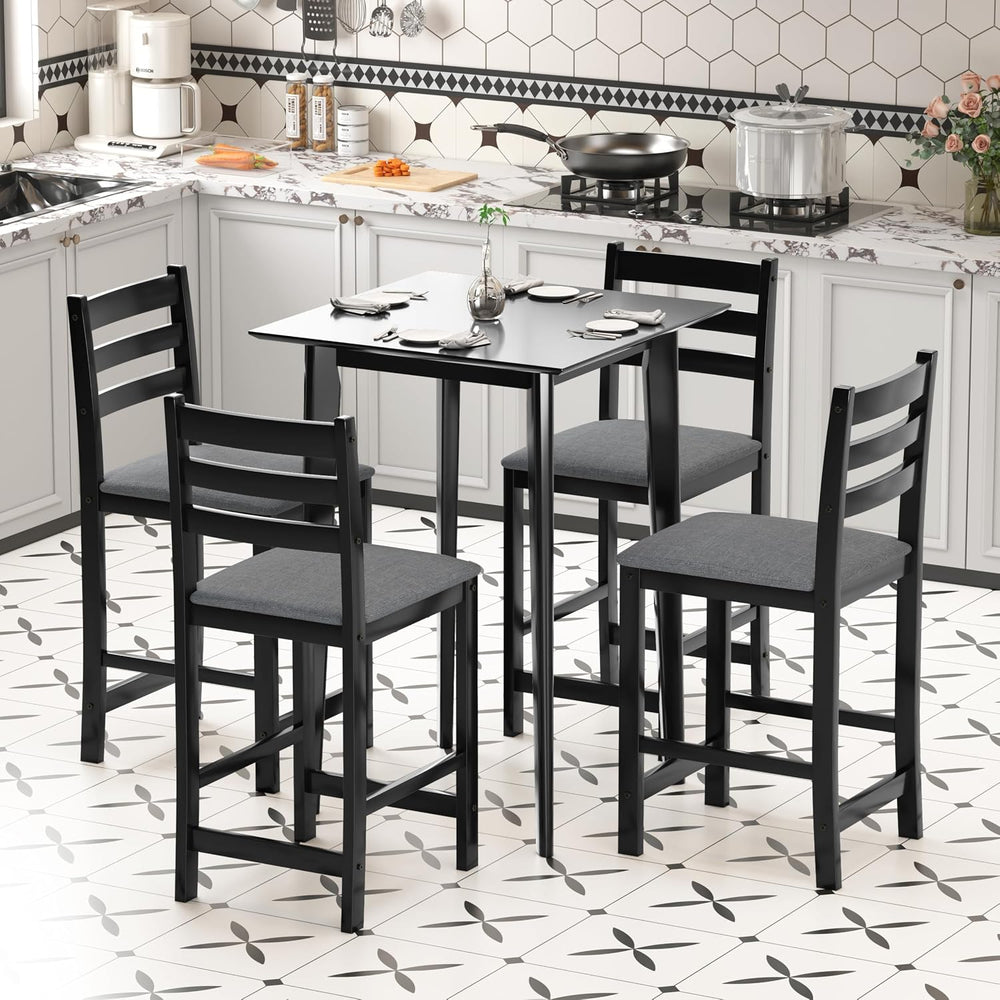 27.5 inch Bar Table and Chairs Set, Solid Wood Bar Height Pub Table and Chair...