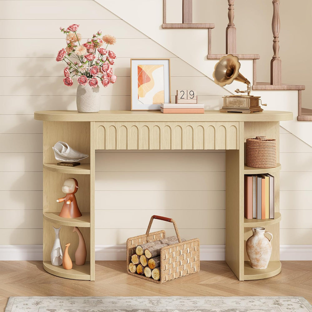 Hoctieon Fluted Console Table with Storage, Entryway Table with Side Storage ...