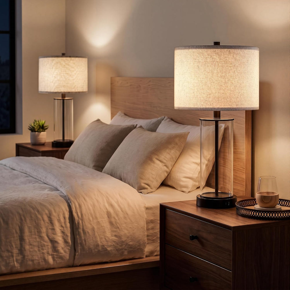 Kyrid 23.5'' Glass Table Lamp Set of 2 for Living Room with USB Ports...