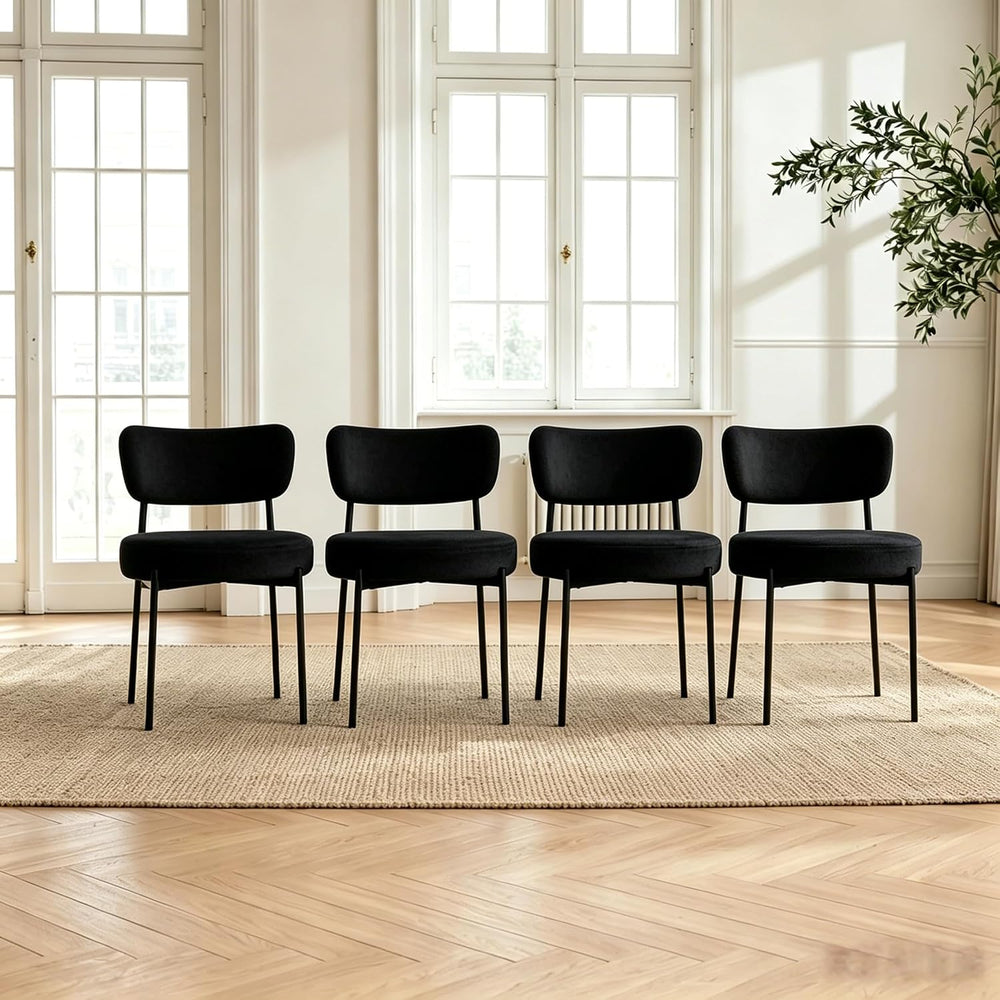 Boucle Dining Chairs Set of 4, White Mid Century Modern Kitchen Dining Room C...