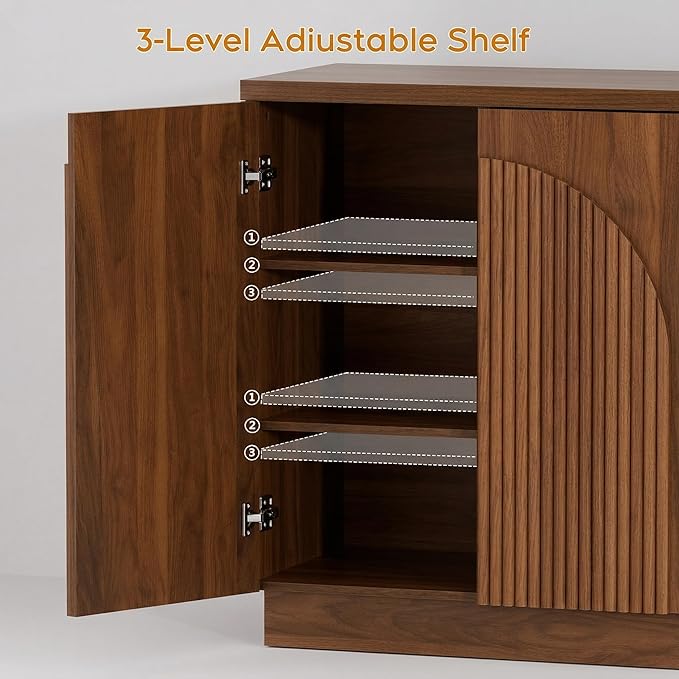 Yechen Fluted Walnut TV Stand with Arched Reeded Design Doors, Modern Entertainment Center with Storage for Up to 98", TV Media Console, TV Cabinet for Living Room, Bedroom(2 PCS)