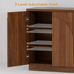 Yechen Fluted Walnut TV Stand with Arched Reeded Design Doors, Modern Entertainment Center with Storage for Up to 65 Inch, TV Media Console, TV Cabinet for Living Room, Bedroom(1 PCS)