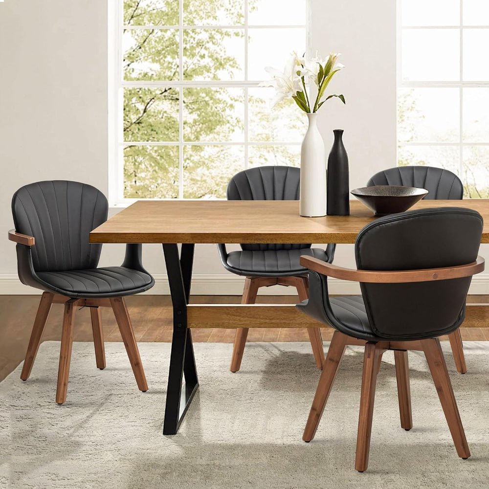 LUNLING Swivel Dining Chairs Set of 4, Mid Century Modern Black Faux Leather ...