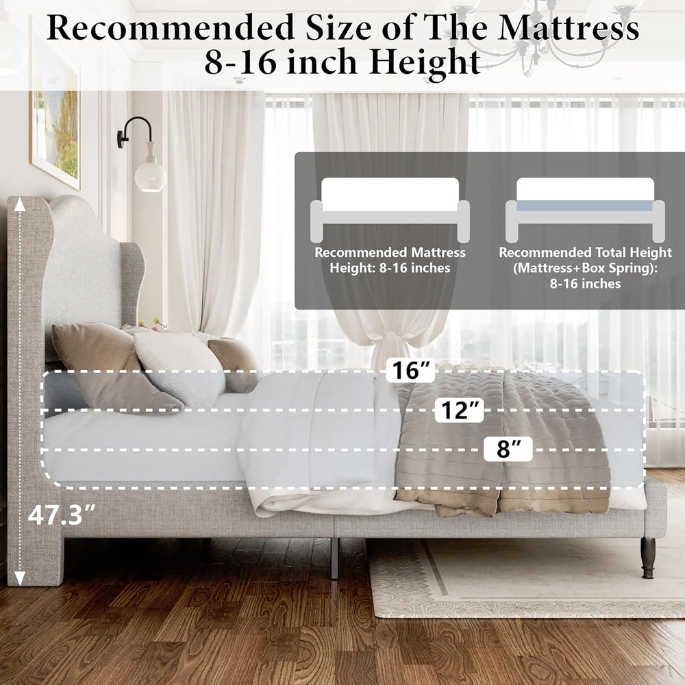 Tall Headboard Queen Bed Frame, Beige