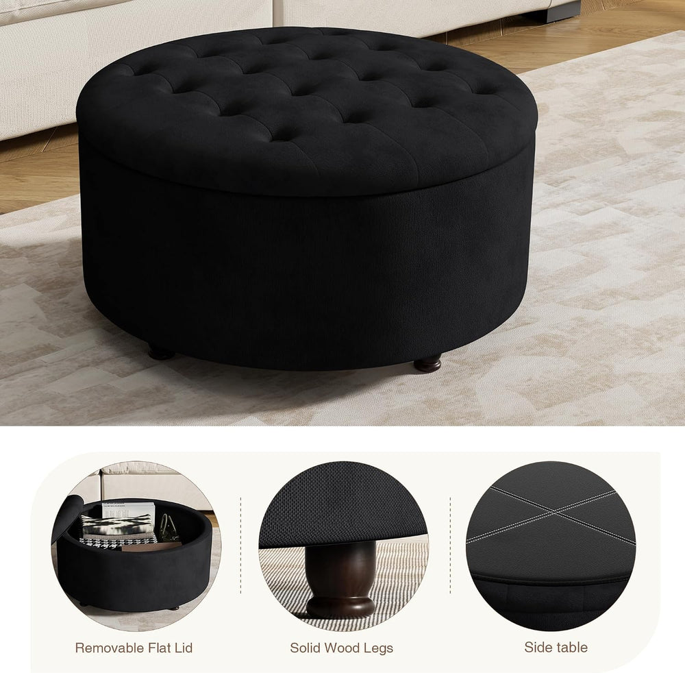 30 Inch Round Storage Ottoman,Modern Tufted Ottomans,Circular Coffee Table wi...