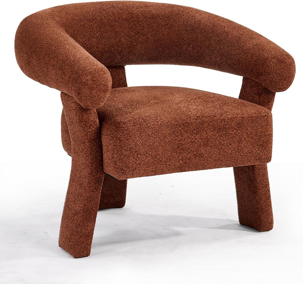 ANJ Modern Chenille Accent Chair, Barrel Armchair with Solid Wood Legs & ...