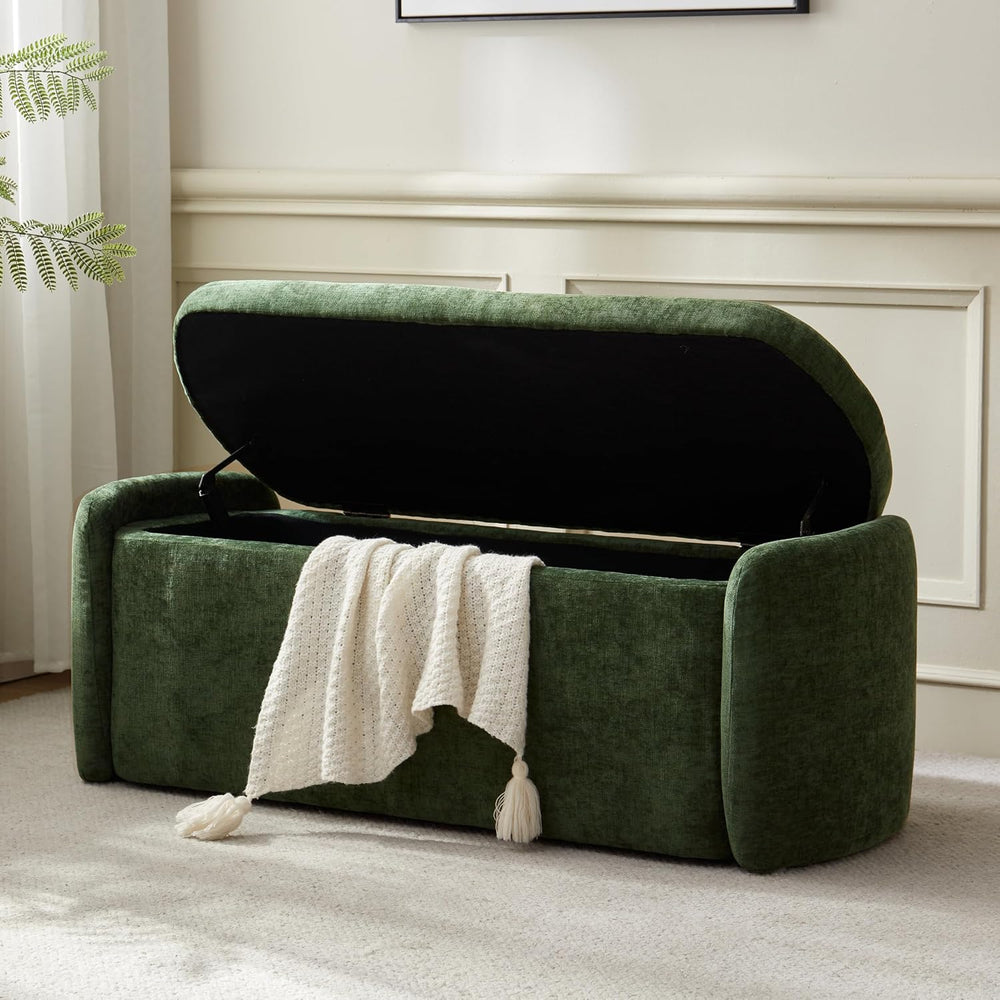 VKNOW Storage Bench, Upholstered Storage Ottoman Bench with Hinge, Green | Ot...