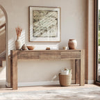 LITTLE TREE 63 Inches Long Console Table with 3 Drawers, Brown Sofa Table Behind Couch for Living Room, Wooden Hallway Foyer Entry Table for Entrance