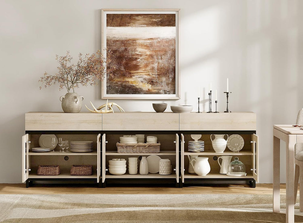 WAMPAT Sideboard Buffet Cabinets, Modern Credenza Sideboard with Adjustable S...