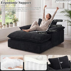 67" Chaise Lounge Chair Indoor, Oversized Boneless Chaise Lounge | Deep Seat Reading Chair | Large Dual-Layer Cushion | Wide Armrests | Corduroy Boneless Couches for Living Room Bedroom, Black