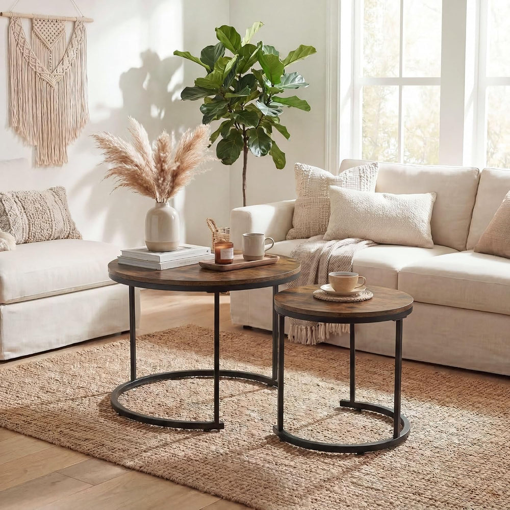 COSTWAY Stackable Nesting Coffee Tables Set of 2 for Living Room, Walnut | Ro...