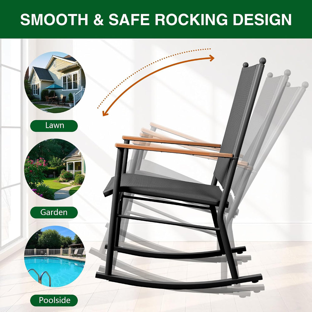 Shintenchi Outdoor Rocking Chairs Set of 2,Upgraded High Back Patio Rocking C...