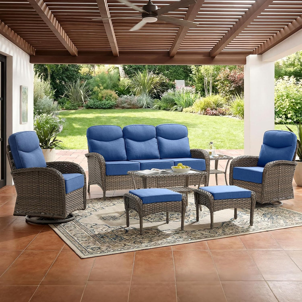 Outdoor Ottomans Patio Footrest Set of 2 - High Back Comfortable Brown Wicker...