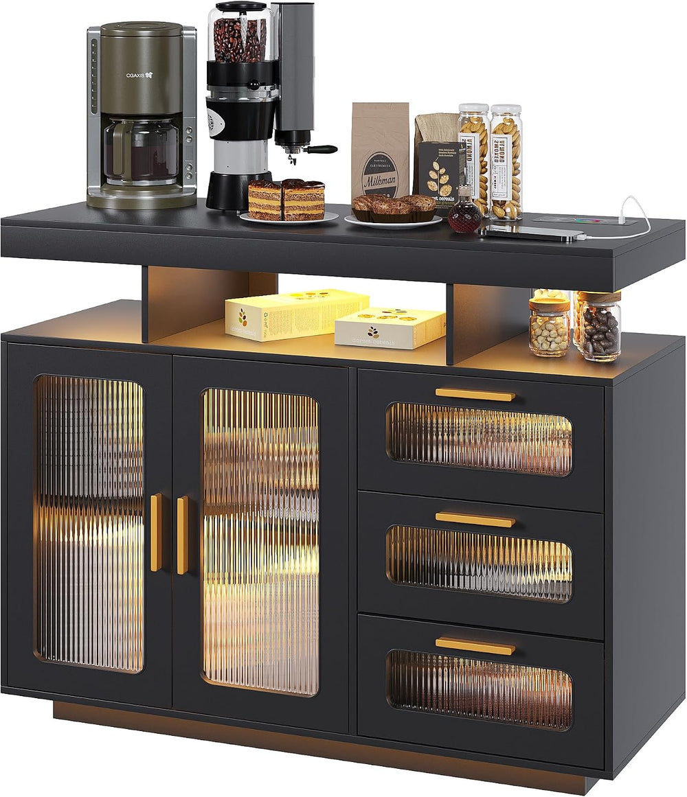 Dystler Coffee Bar Cabinet with Storage, Modern Buffet Cabinet with 3 Drawers...