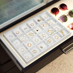 Juvale Velvet Jewelry Organizer Tray - Earring Tray Insert with 24 Compartments - Stackable Jewelry Drawer Organizer - Includes Bracelet Holder Slots - Gray, 14 x 10 in