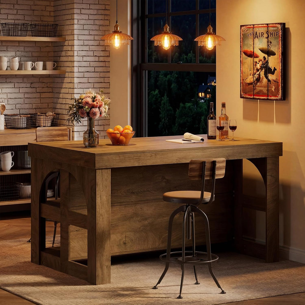 LITTLE TREE Kitchen Island with Storage, 55-Inch Large Stationary Center Isla...