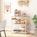 HOOBRO Kitchen Island with Storage, Kitchen Island Table with Power Outlet, 3 Tier Coffee Station and Microwave Stand, for Home, Kitchen and Dining Room, Natural and White WN021ZD01