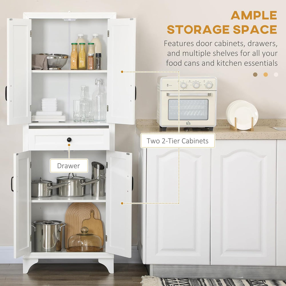 HOMCOM 67" Tall Freestanding Kitchen Pantry Cabinet, 4-Door Storage Cabi...