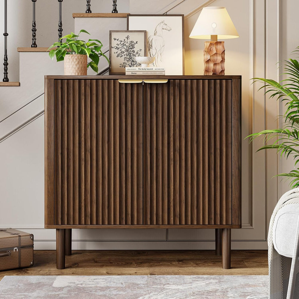 IKALIFE Sideboard Buffet Cabinet with Storage 31.5" Walnut | Modern Flut...