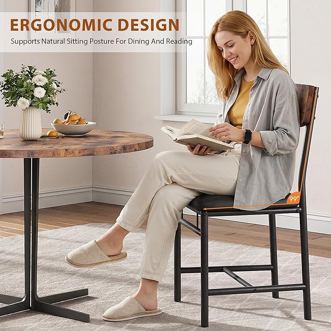 Industrial Dining Chairs Set of 6 - Upholstered Dining Room Chairs with PU Leather, Kitchen Chairs with Wooden Backrest and Thickened Metal Legs, for Dining Room, Living Room (6, Vintage)