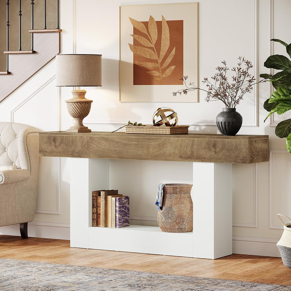 Tribesigns 63-Inch Long Console Table, 2-Tier Entryway Table Sofa Table with ...