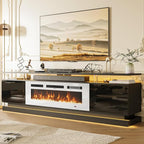 70" Fireplace TV Stand, Modern Entertainment Center for TVs Up to 80”, TV Console with Storage Cabinets, Media Console for Living Room,Black TV Stand and White Fireplace