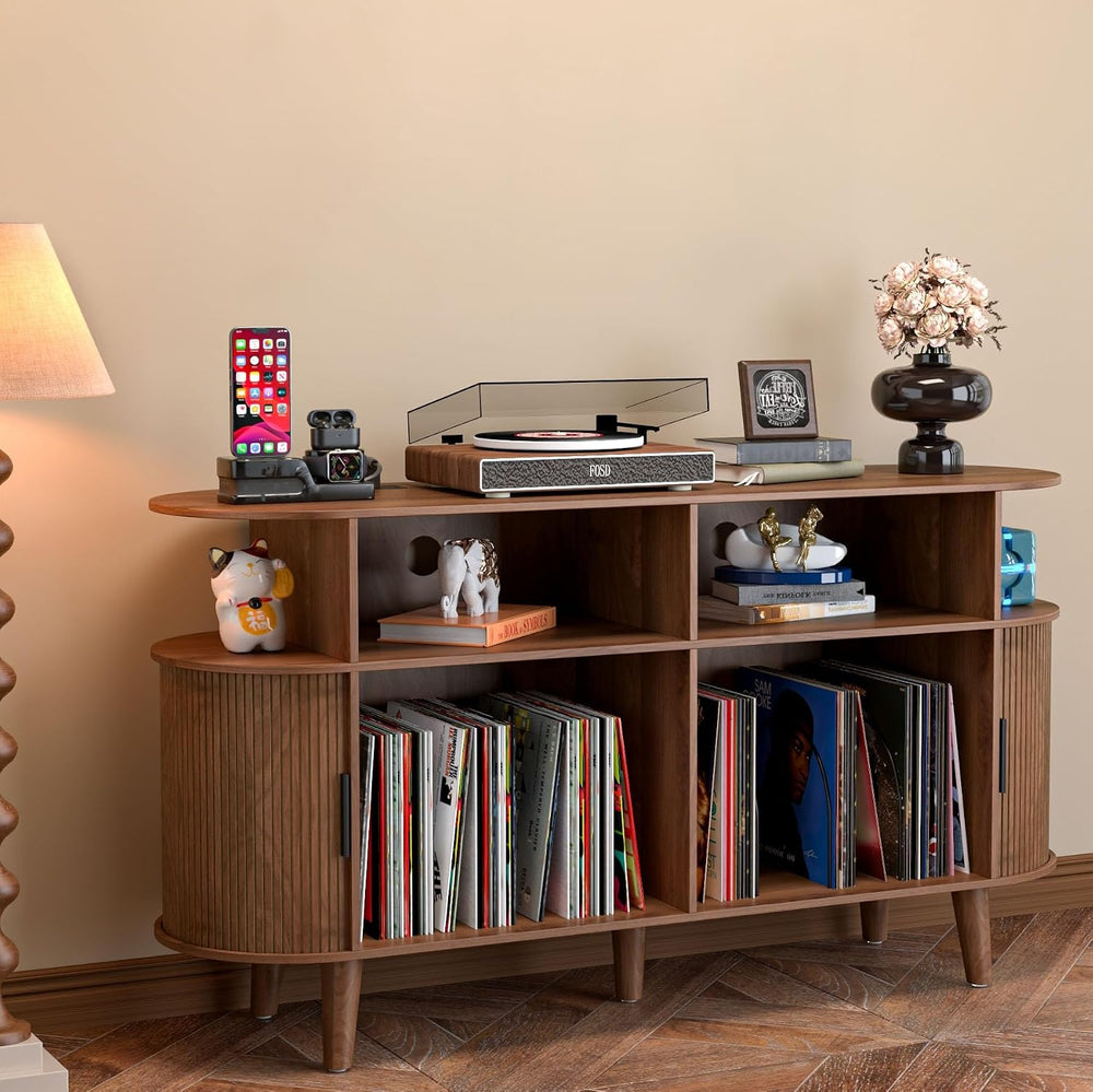 LUVIOHOME Large Round Record Player Stand with Charging Station & USB Por...