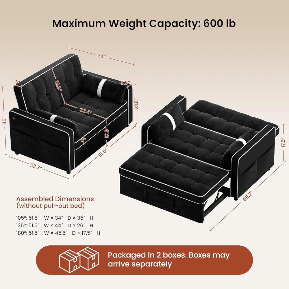 Yaheetech 3 in 1 Sofa Bed Convertible Velvet Sofa Pull Out Couch Folding Love...