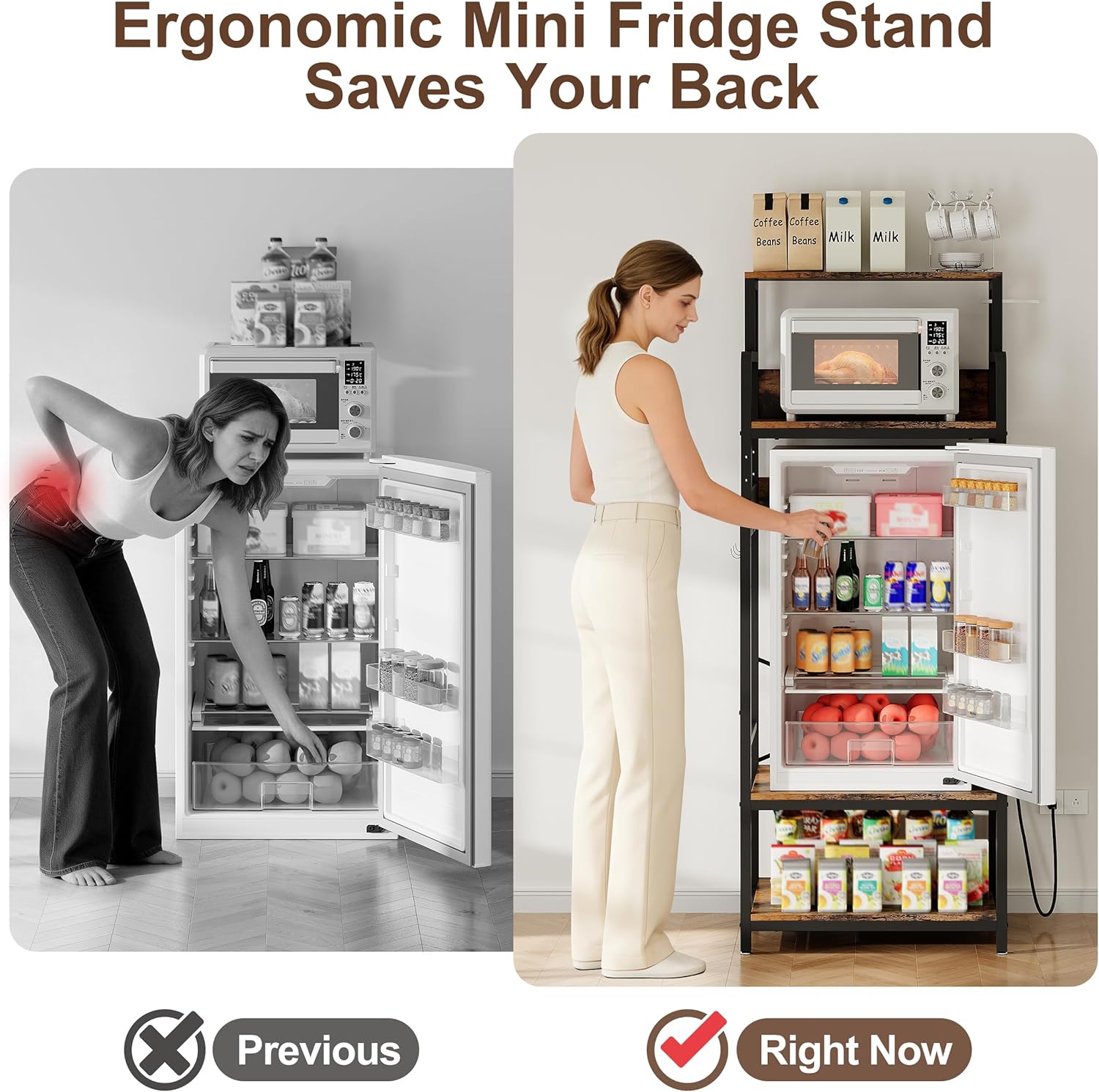 MAJALiS Mini Fridge Microwave Combo Stand Cabinet Shelf with Storage Space | Coffee Bar to go over Small Refrigerator with Power Outlet, Metal Bakers Rack Minifridge Organizer Station for Dorm, Office