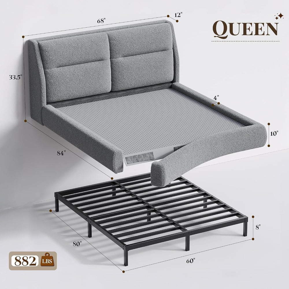 EnHomee Cloud Bed Frame Queen Size, 360° Cushioned Upholstered Bed