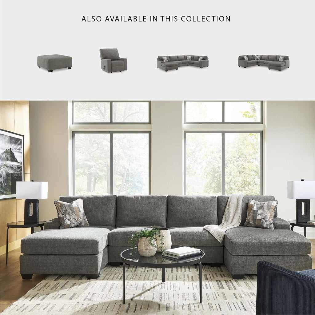 Signature Design by Ashley Revenna Manual Rocker Recliner, Greystone | 100% polyester menswear chenille fabric, Track arm style, Living room and lounge spaces