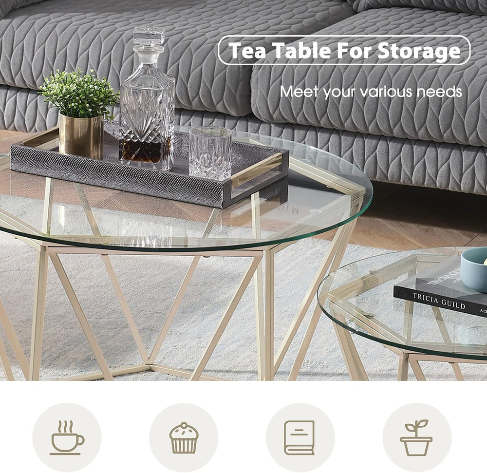 ivinta Round Nesting Coffee Table Set of 2, Modern Coffee Tables with Tempere...