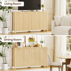 Fluted Buffet Cabinet with Storage, 55" Sideboard Cabinet with 4 Doors, Modern Credenza Accent Console Cabinet Coffee Bar Table for Living Room Dining Room Hallway, Oak