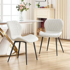Dining Chairs Set of 3, Comfy Modern Dining Chairs with Thick Cushions, Upholstered Fabric Kitchen Side Chairs with Adjustable Metal Legs for Dining Room (Beige)