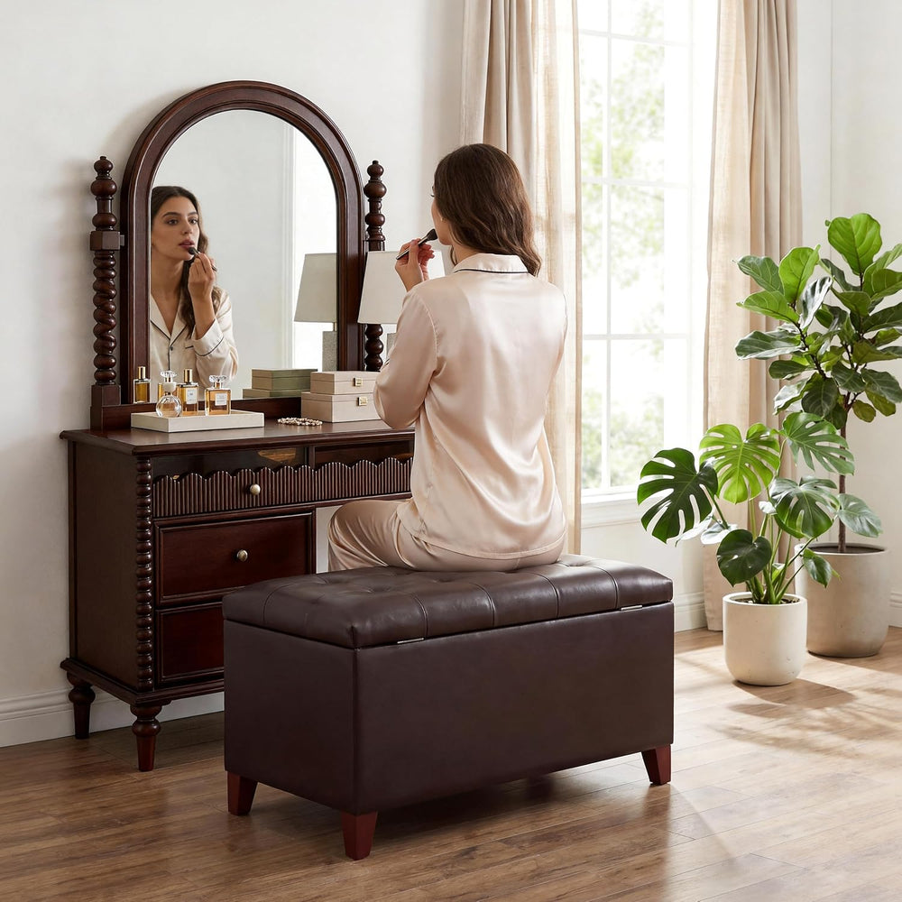 Joveco Storage Ottoman Bench, 33 Inches Faux Leather Rectangle Tufted Foot St...