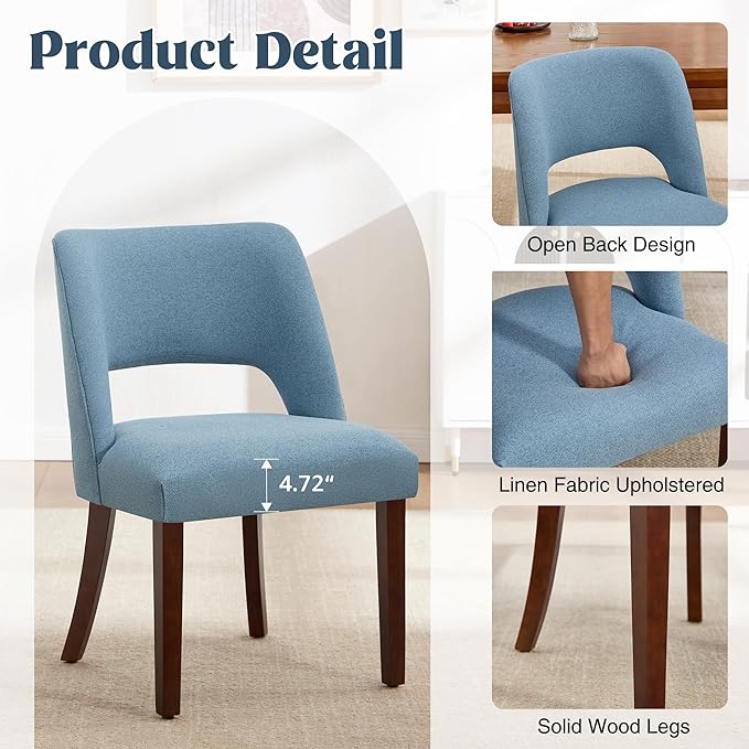 Dining Chair Set of 8,Modern Dining Room Chairs with Thick Cushions,Upholstered Linen Fabric Kitchen Chairs for Kitchen Dining Room LIGHTBLUE