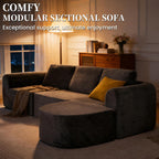 108” Modular Sectional Sofa, Boneless Couches for Living Room, Deep Seat L-Shape Cloud Couch with Chaise, Comfy Sofa Freely Change Configurations No Assembly Required, Soft Plush Corduroy Fabric(Grey)
