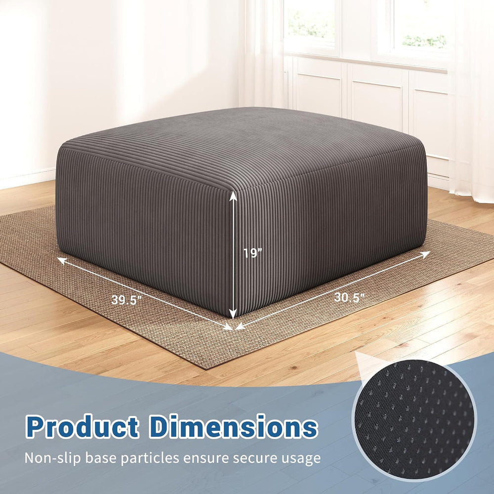40" Oversized Square Corduroy Ottoman, Large Ottoman Pouf Footstool, Gre...