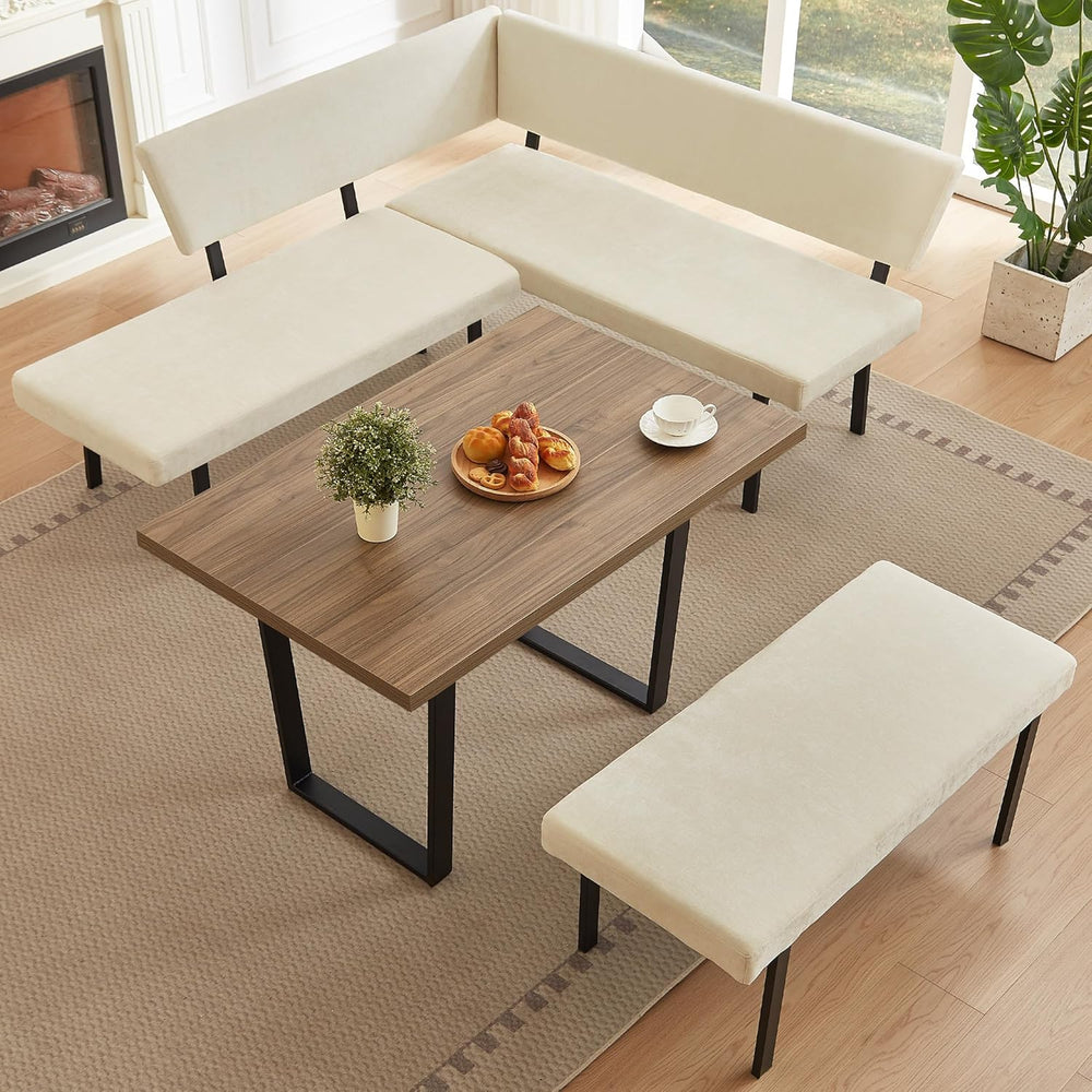 HIPIHOM 3-Piece Corner Dining Table Set with Bench, 67 Inch Space-Saving Brea...