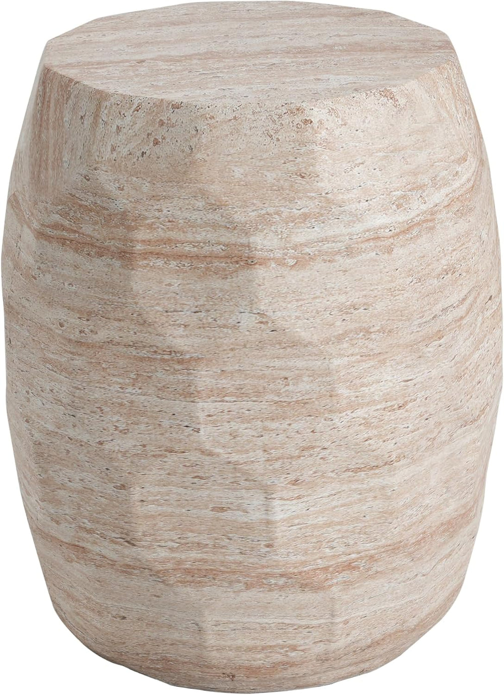 Lightweight Concrete Side Table with Travertine Finish - 15.25" Indoor O...