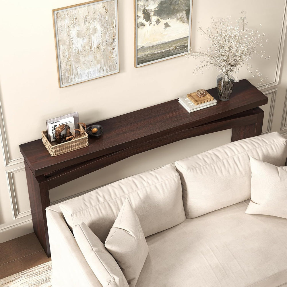 Epecoya Modern Dark Brown Console Table for Living Room, Vintage Wooden Entry...