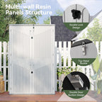 Aoxun White Resin Outdoor Storage Shed with 2 Shelves & Floor, 64 Cu.Ft Vertical Waterproof Cabinet for Garage, Pool, Bike, Garden Tools, Patio Furniture