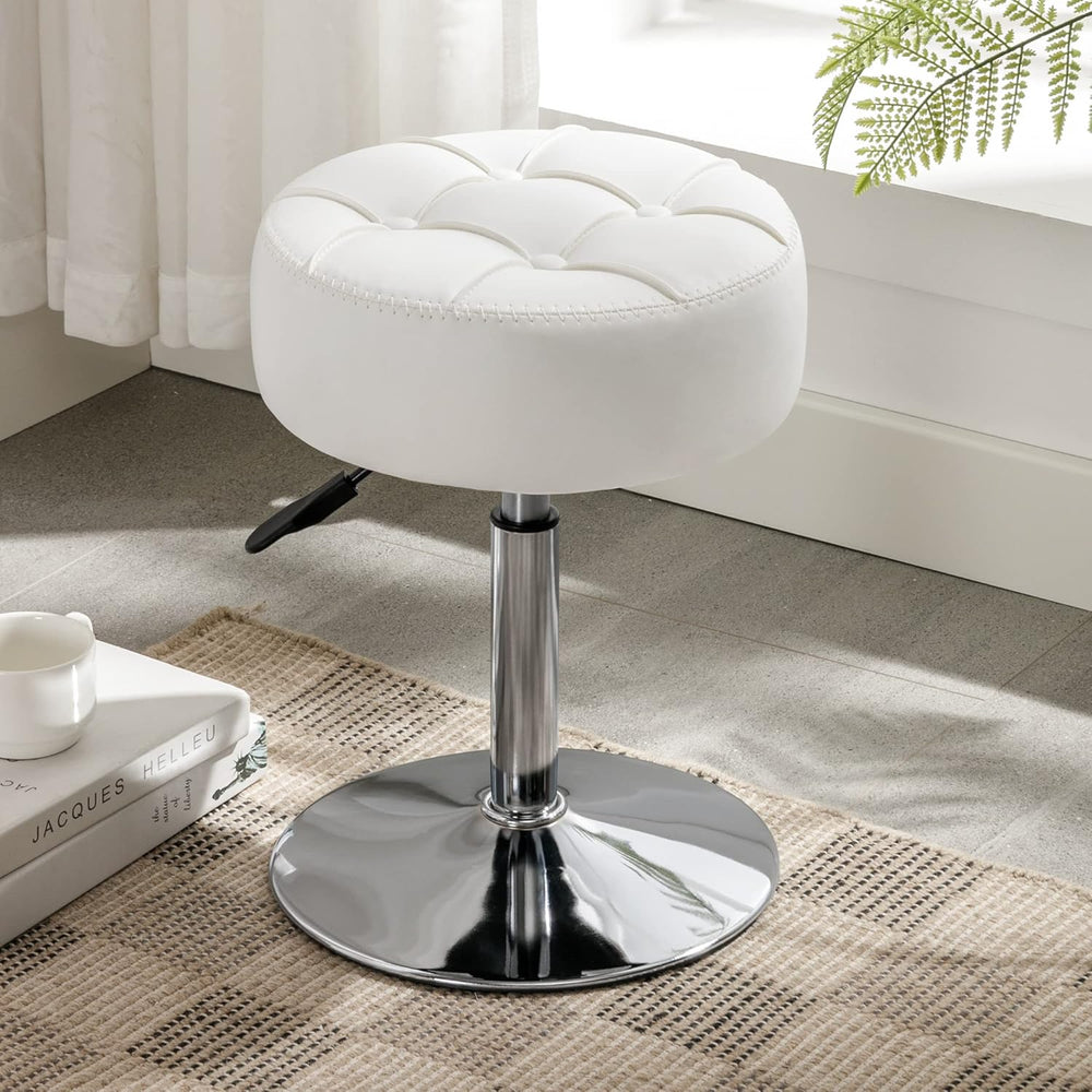 LUE BONA Adjustable Vanity Stool, 360 Swivel Chair for Makeup Room, White Fau...