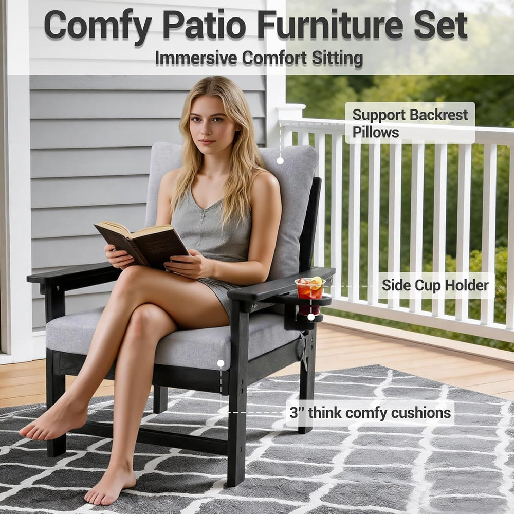 Set of 2 HDPE Adirondack Patio Armchairs, All Weather Outdoor Lounge Chairs w...