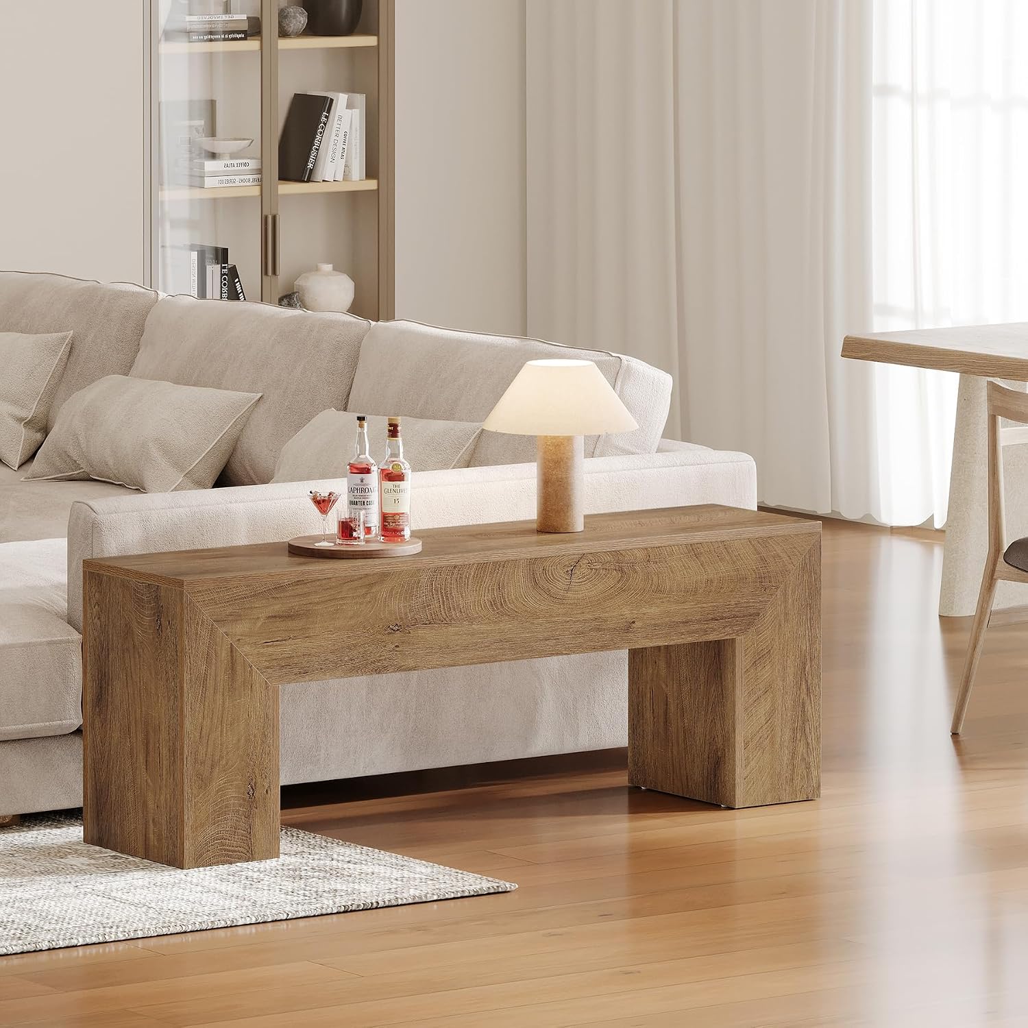 Tribesigns 47'' Wooden Entryway Bench, Farmhouse Entry Bench Seat, Indoor End of Bed Bench with Storage Capability for Living Room, Bedroom, Hallway, Easy Assembly, Natural Brown