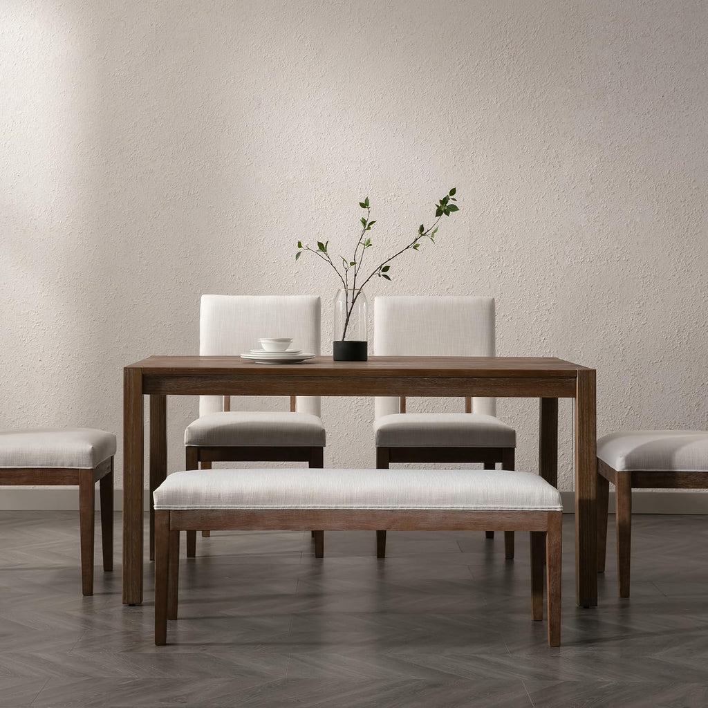 Linen Dining Bench Upholstered Entryway Bench Farmhouse Shoe Bench Seat Ottoman for Hallway Living Room Bedroom End of Bed Dining Room Kitchen, 45.5" Long, Beige