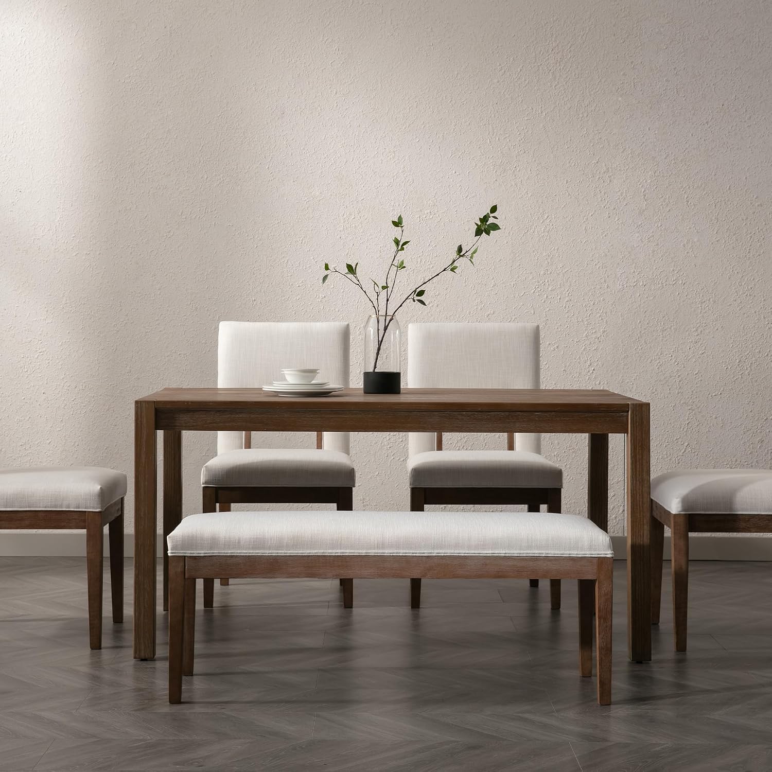 Linen Dining Bench Upholstered Entryway Bench Farmhouse Shoe Bench Seat Ottoman for Hallway Living Room Bedroom End of Bed Dining Room Kitchen, 45.5" Long, Beige