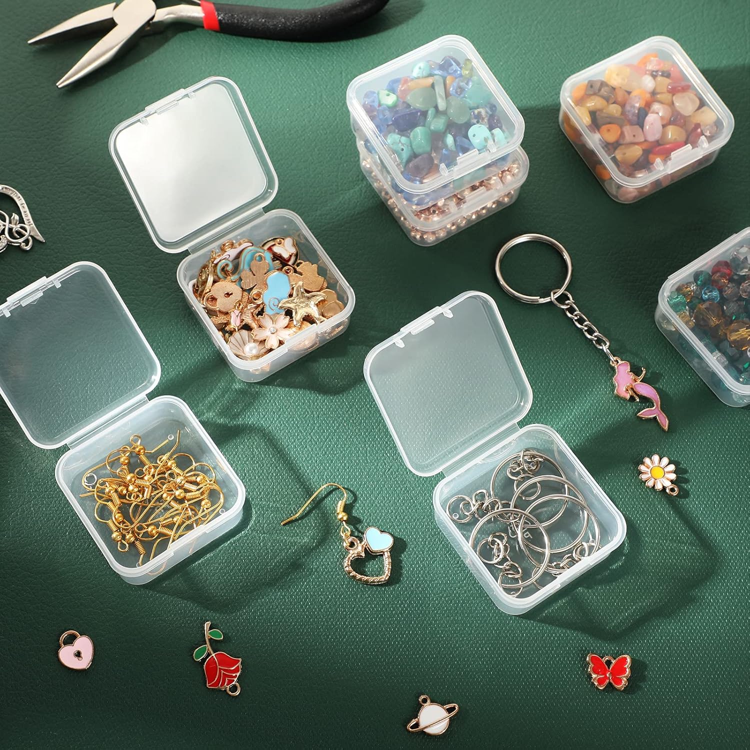 SATINIOR 48 Packs Clear Small Plastic Containers Transparent Storage Box with Hinged Lid for Items Crafts Jewelry (1.7 x 1.7 0.79 Inches)